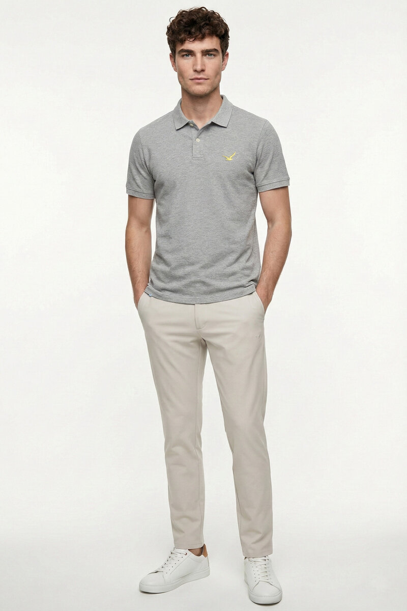 Gri Melanj %100 Pamuk Polo Tişört (1)