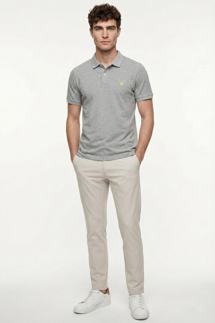 Gri Melanj %100 Pamuk Polo Tişört - 2