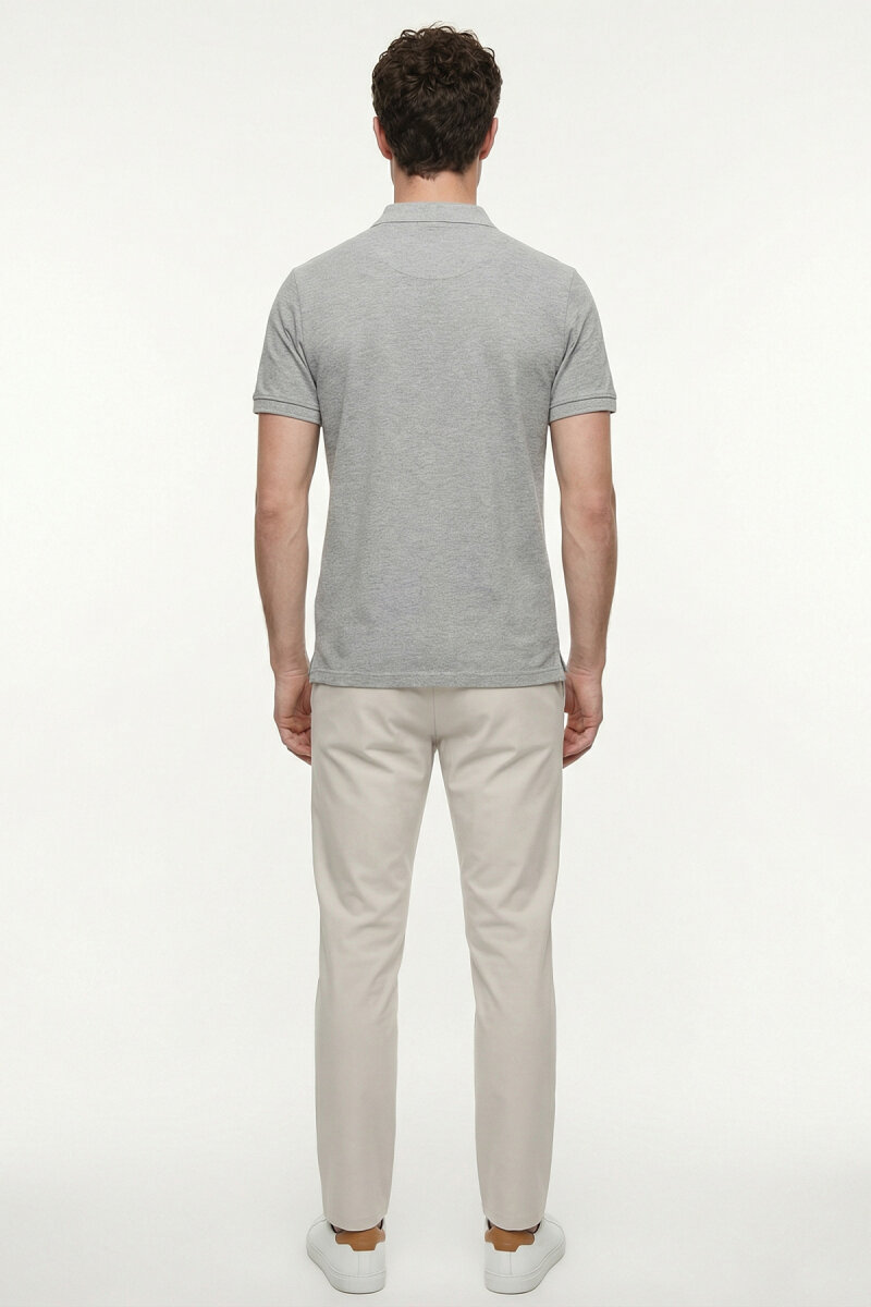 Gri Melanj %100 Pamuk Polo Tişört - 6