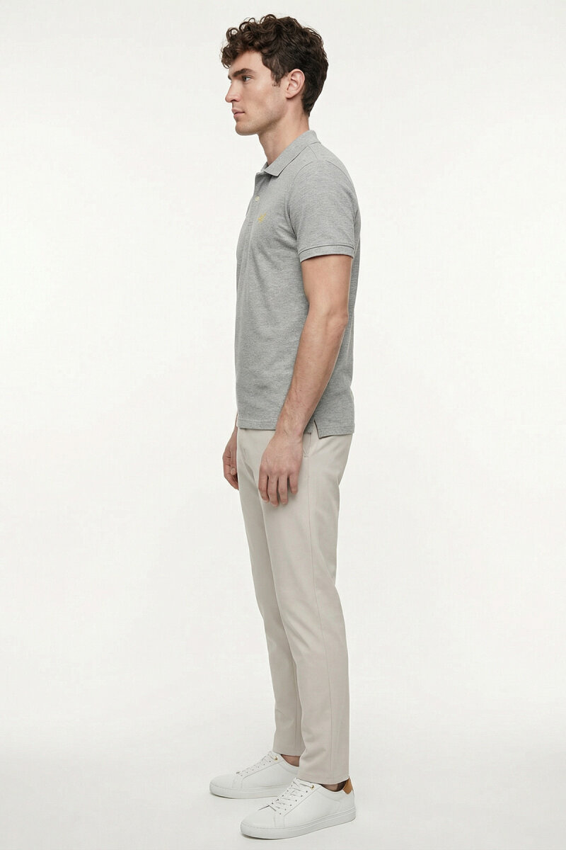 Gri Melanj %100 Pamuk Polo Tişört - 3