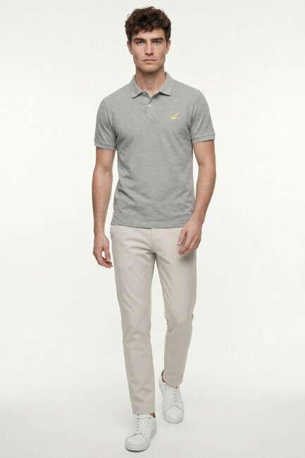 Gri Melanj %100 Pamuk Polo Tişört - 5