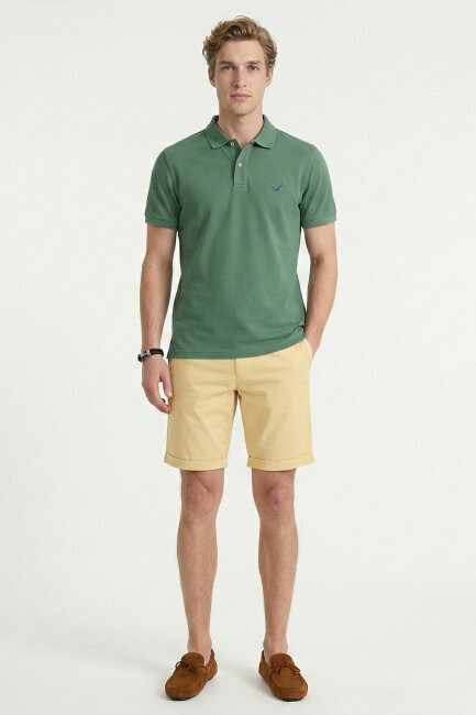 Haki %100 Pamuk Polo Tişört - 2