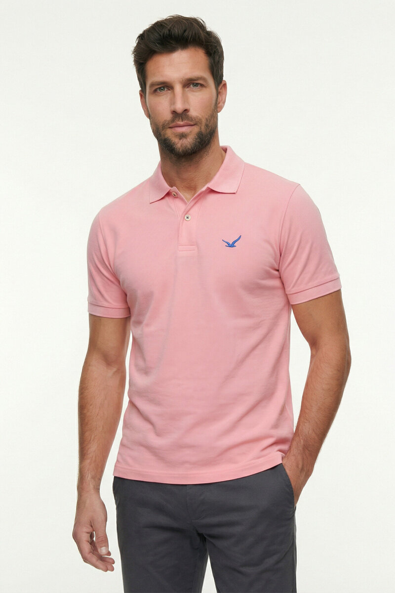 Pembe %100 Gazeli Ege Pamuğu Polo Tişört - 1