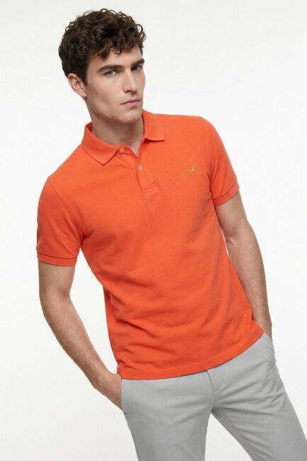 Turuncu %100 Gazeli Ege Pamuğu Polo Tişört - 5