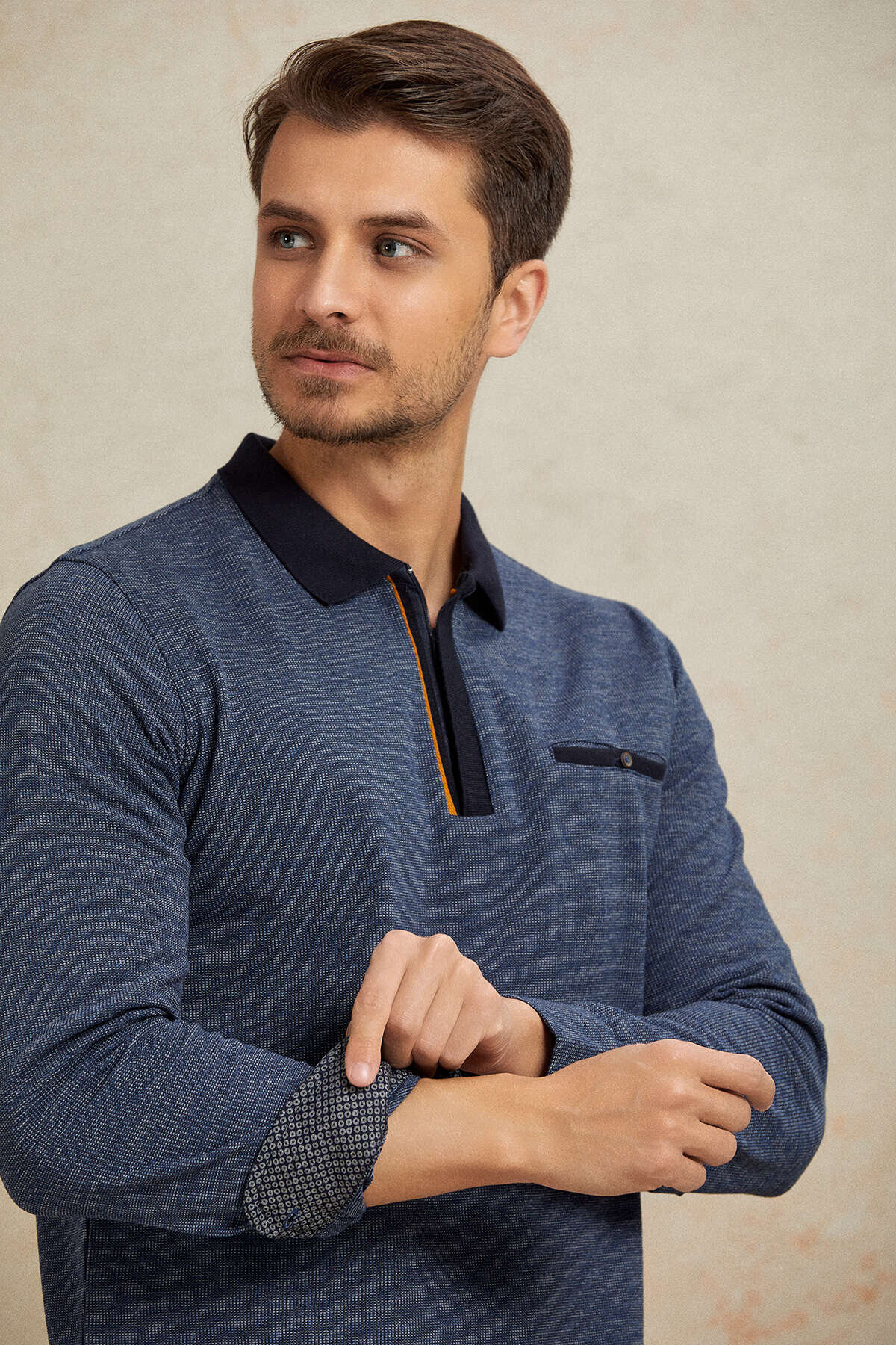 Lacivert %100 Pamuk Polo Sweatshirt - 2