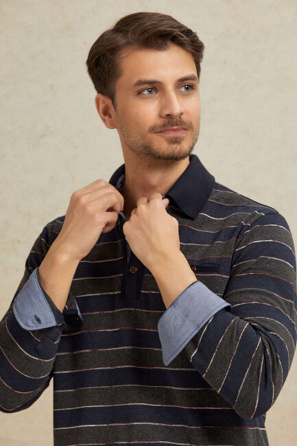 Denim %100 Pamuk Polo Sweatshirt - 2