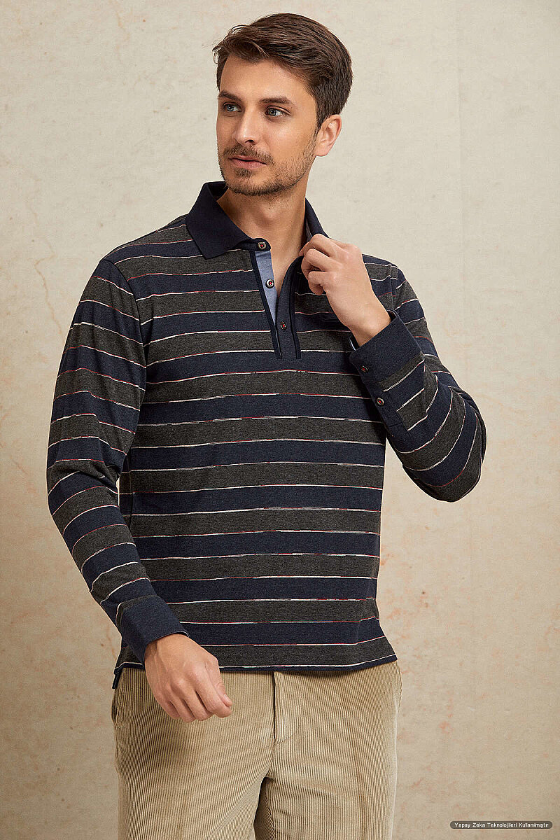 Denim %100 Pamuk Polo Sweatshirt (1)