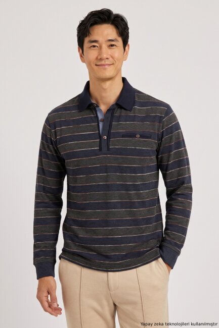 Denim %100 Pamuk Polo Sweatshirt - 1