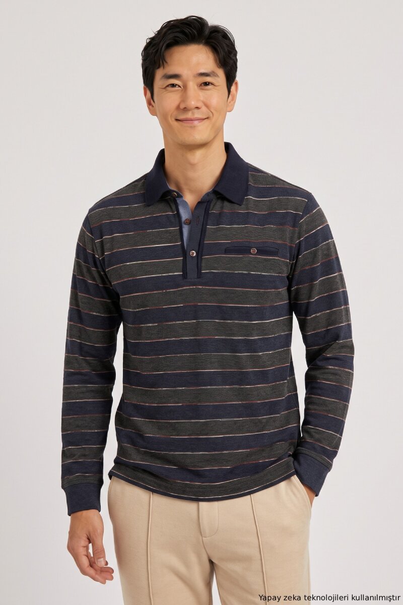 Denim %100 Pamuk Polo Sweatshirt