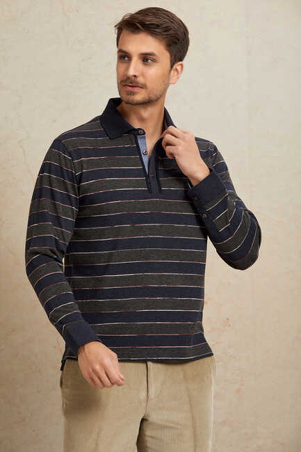 Denim %100 Pamuk Polo Sweatshirt