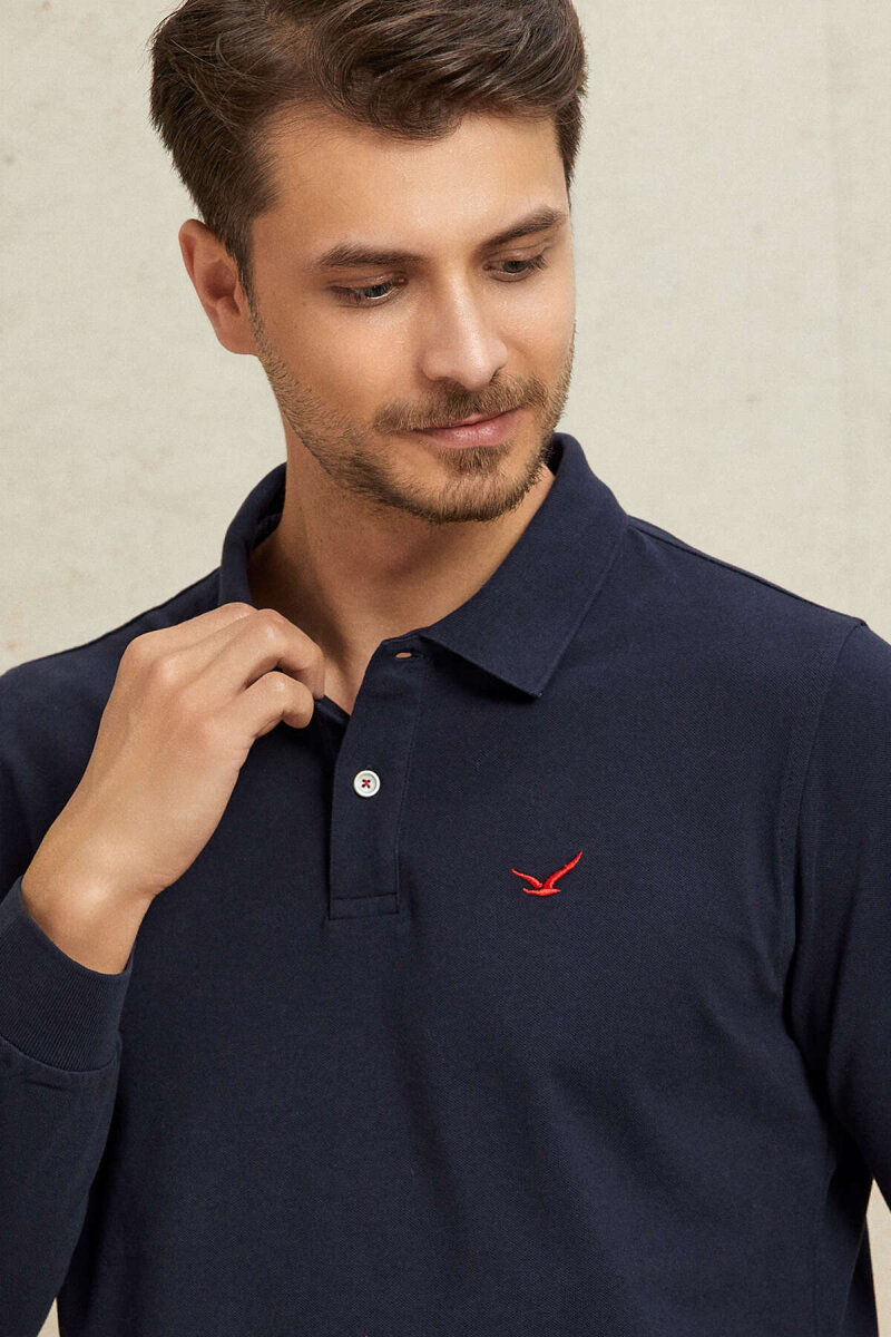 Navy Blue 100% Cotton Polo Sweatshirt - 2