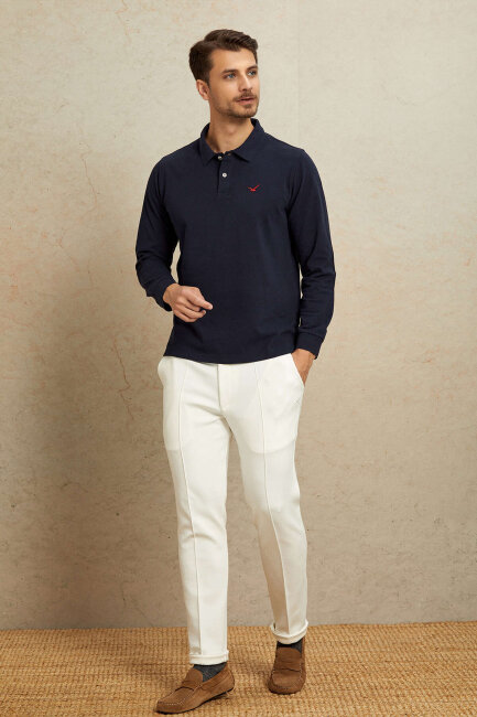 Navy Blue 100% Cotton Polo Sweatshirt - 3