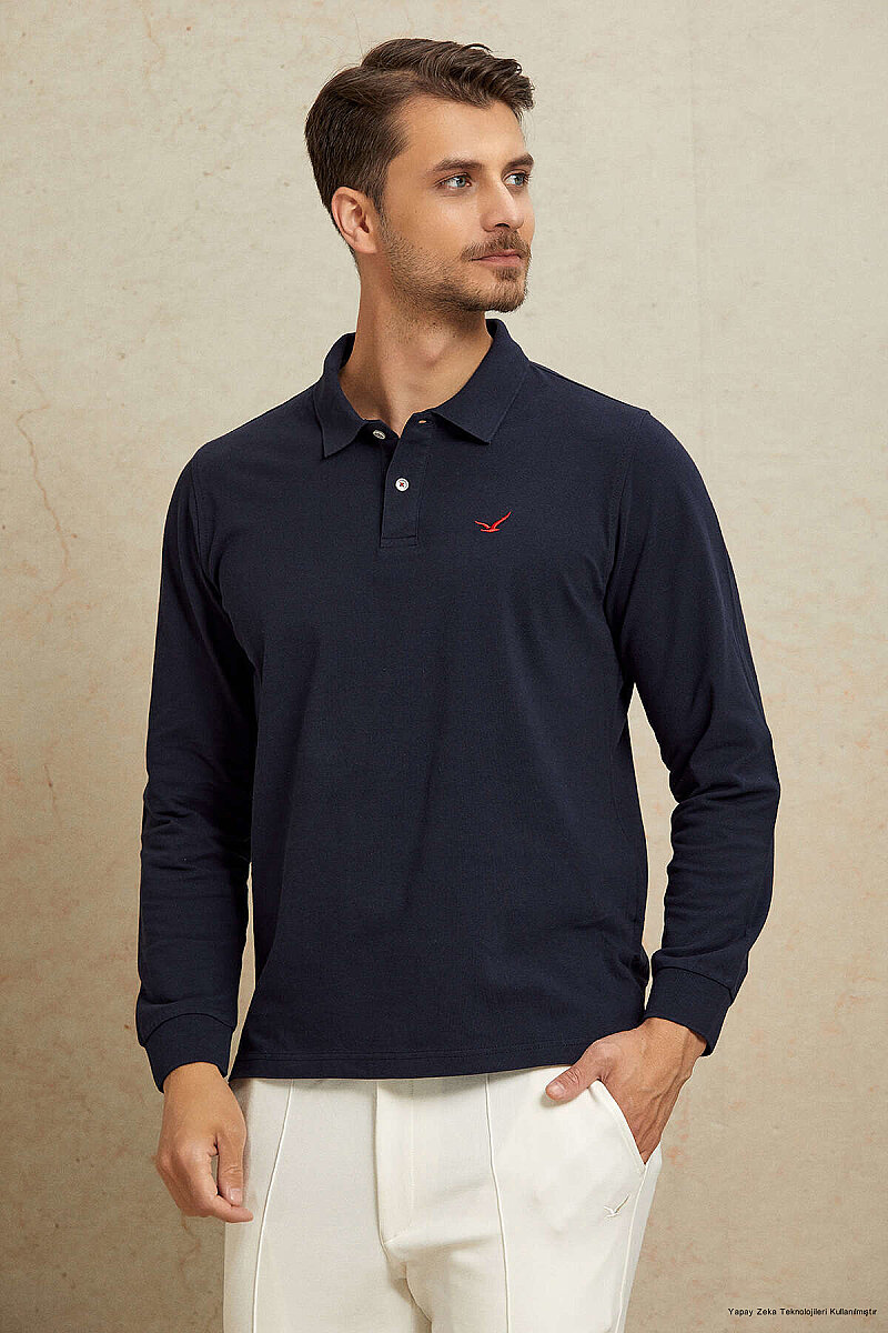 Navy Blue 100% Cotton Polo Sweatshirt