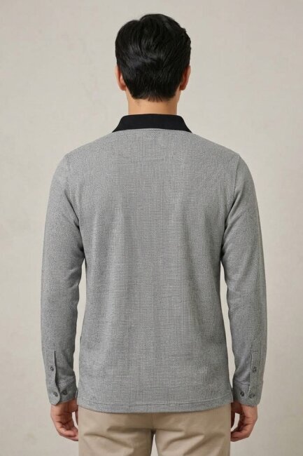 Gri %100 Pamuk Polo Sweatshirt - 3