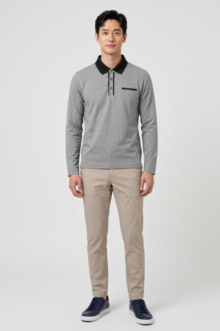 Gri %100 Pamuk Polo Sweatshirt - 2
