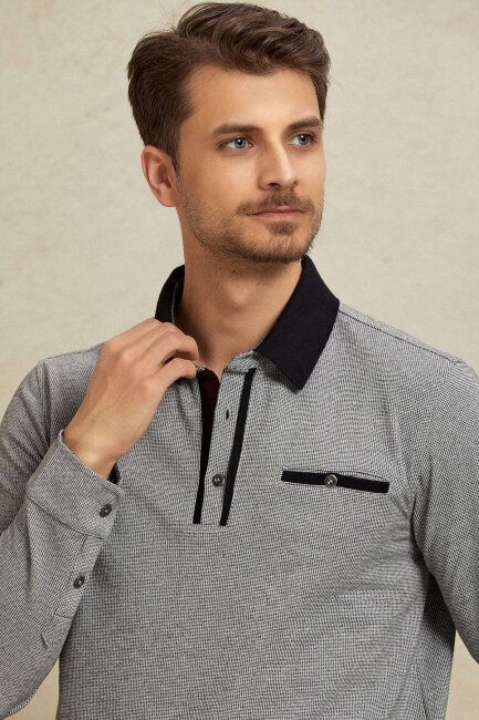 Gri %100 Pamuk Polo Sweatshirt - 2