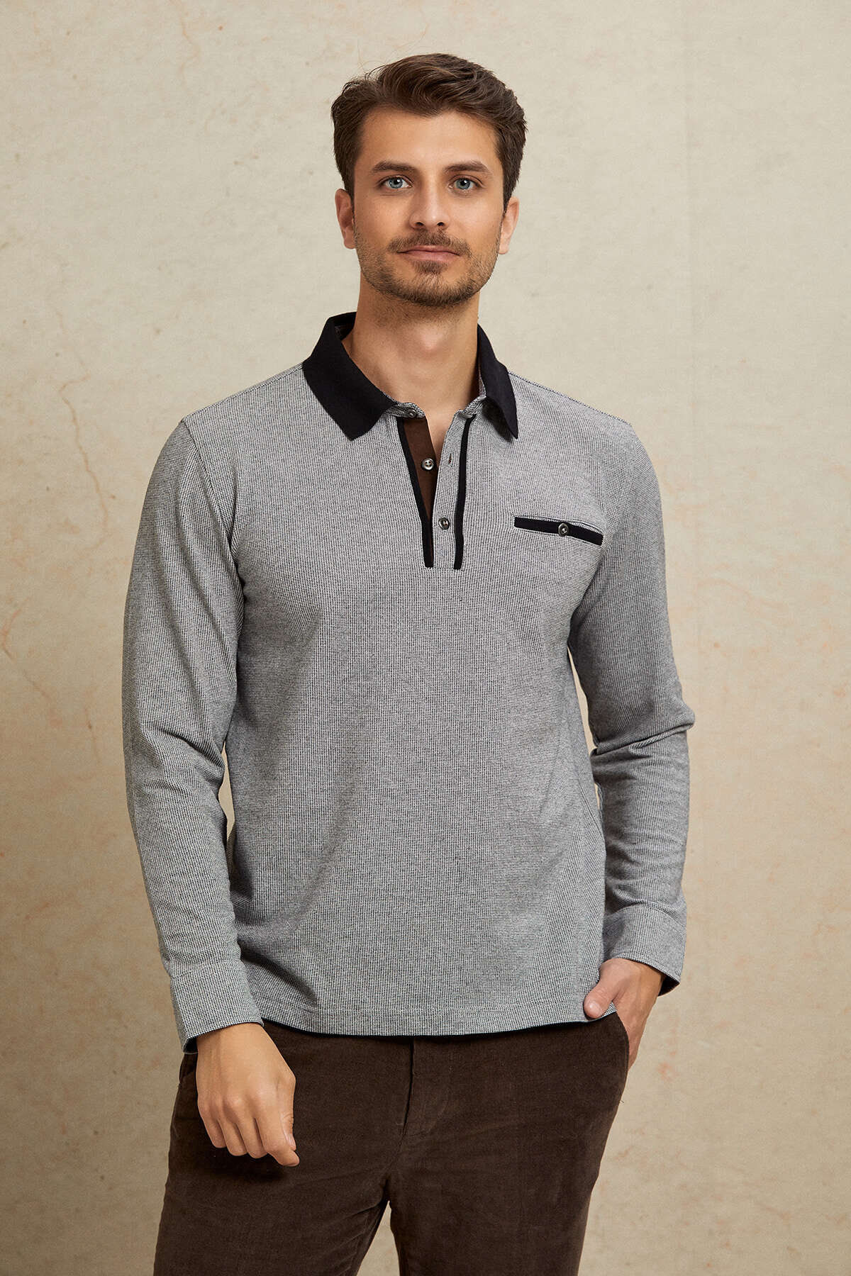 Gri %100 Pamuk Polo Sweatshirt - 5