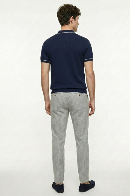 Navy Blue 100% Fine Cotton Polo Sweater - 6