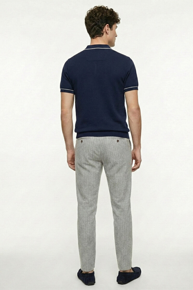 Navy Blue 100% Fine Cotton Polo Sweater - 6