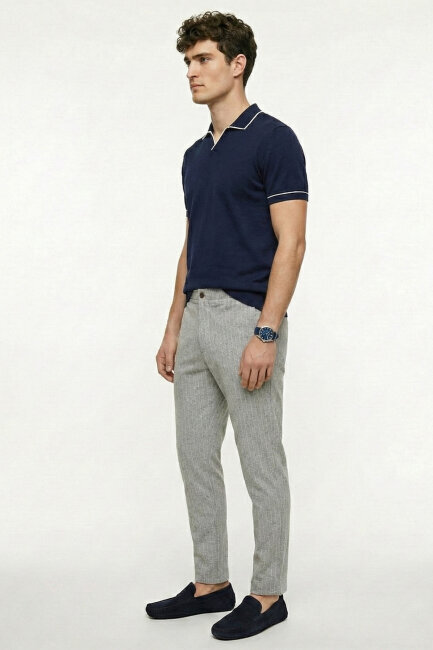 Navy Blue 100% Fine Cotton Polo Sweater - 5