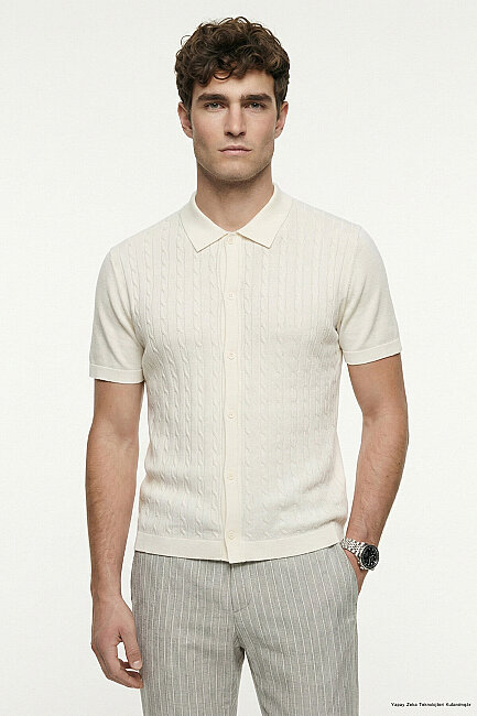 Off-White 100% Cotton Polo Knit - 1
