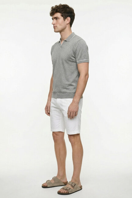 Grey Melange 100% Fine Cotton Polo Sweater - 3