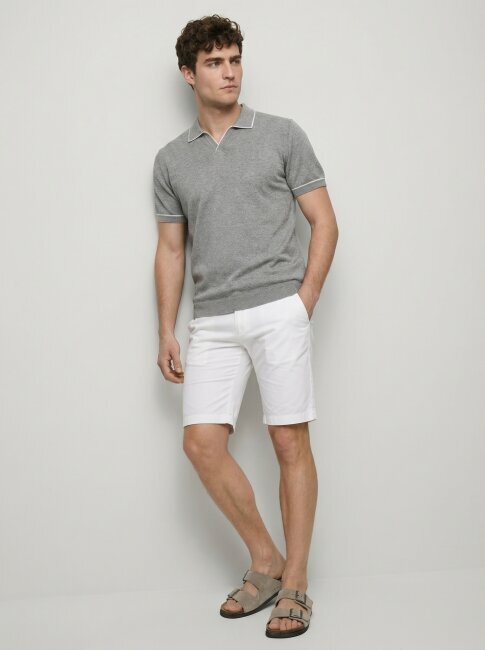 Grey Melange 100% Fine Cotton Polo Sweater - 4