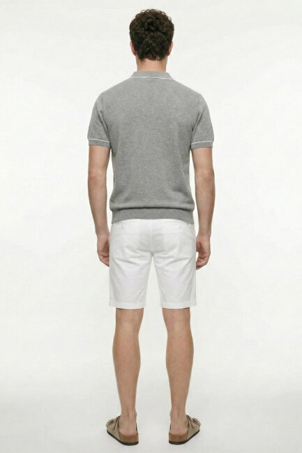 Grey Melange 100% Fine Cotton Polo Sweater - 6