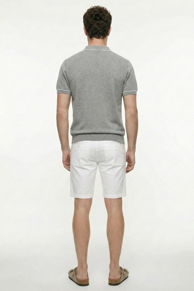 Grey Melange 100% Fine Cotton Polo Sweater - 6