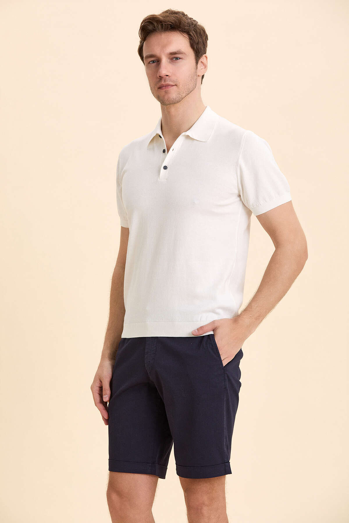 Kırık Beyaz %100 Pamuk Polo Tişört - 4