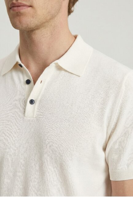 Kırık Beyaz %100 Pamuk Polo Tişört - 3