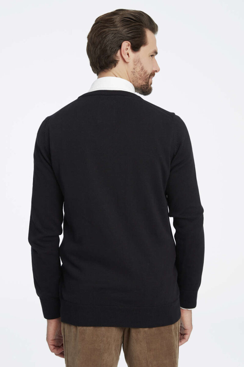 Black 100% Cotton V-Neck Sweater - 4
