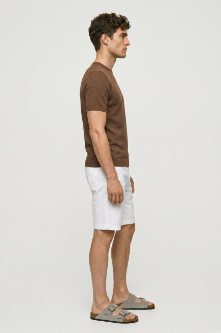 Kahverengi %100 Pamuk Bisiklet Yaka Triko Tişört - 3