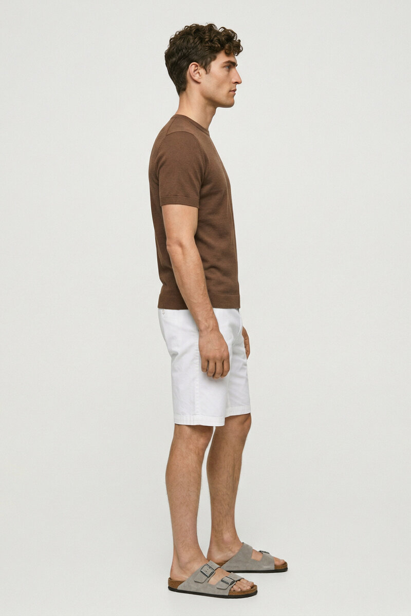 Kahverengi %100 Pamuk Bisiklet Yaka Triko Tişört - 3