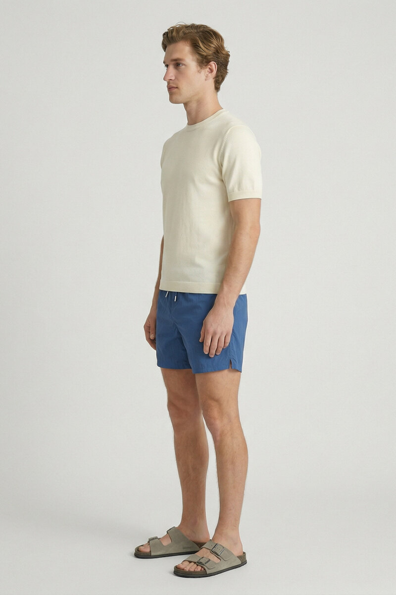 Kırık Beyaz %100 Pamuk Bisiklet Yaka Triko Tişört - 3