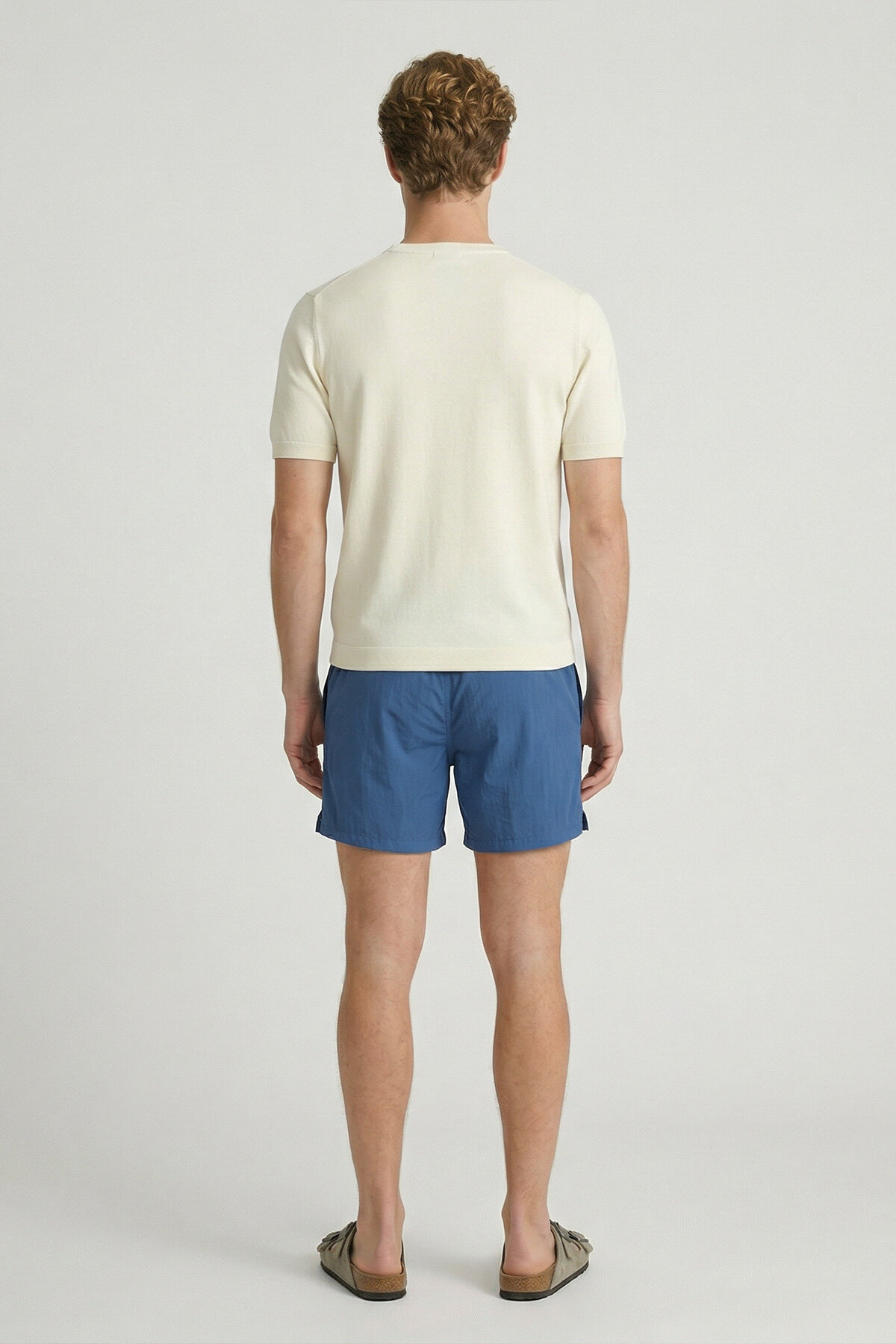 Kırık Beyaz %100 Pamuk Bisiklet Yaka Triko Tişört - 5