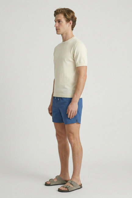 Kırık Beyaz %100 Pamuk Bisiklet Yaka Triko Tişört - 3