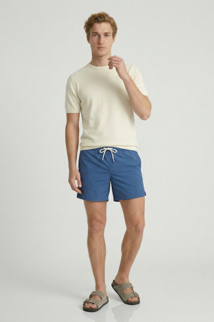 Kırık Beyaz %100 Pamuk Bisiklet Yaka Triko Tişört - 2