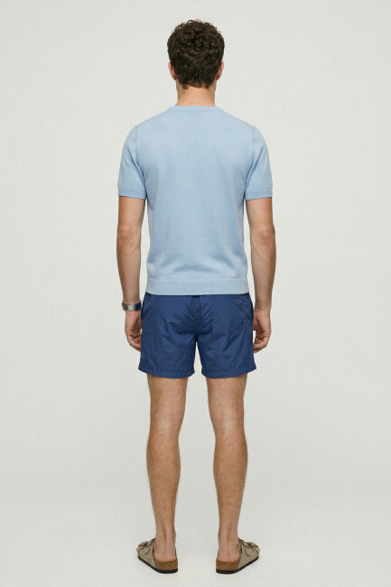 Mavi %100 Pamuk Bisiklet Yaka Triko Tişört - 5