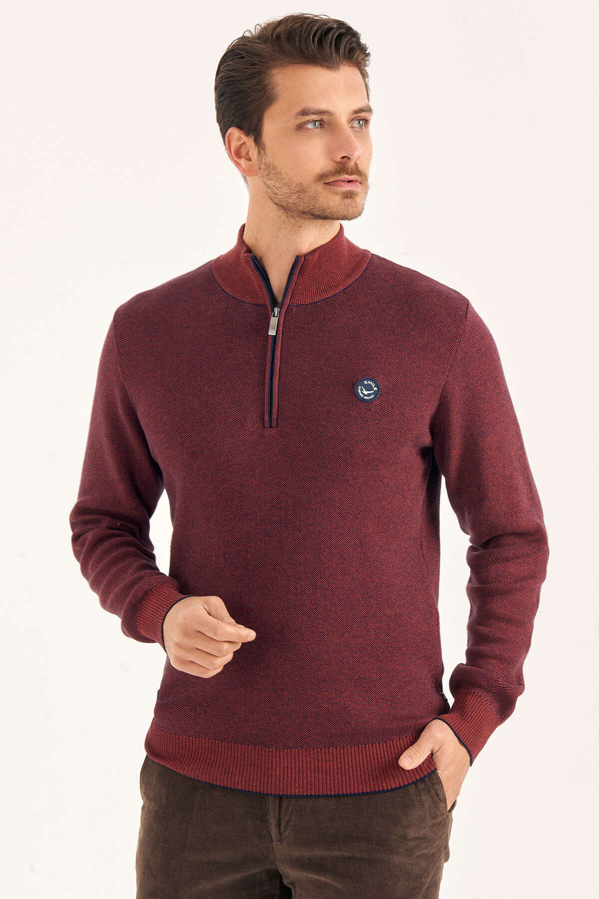 Kiremit %100 Pamuk Kısa Fermuarlı Kazak - 2