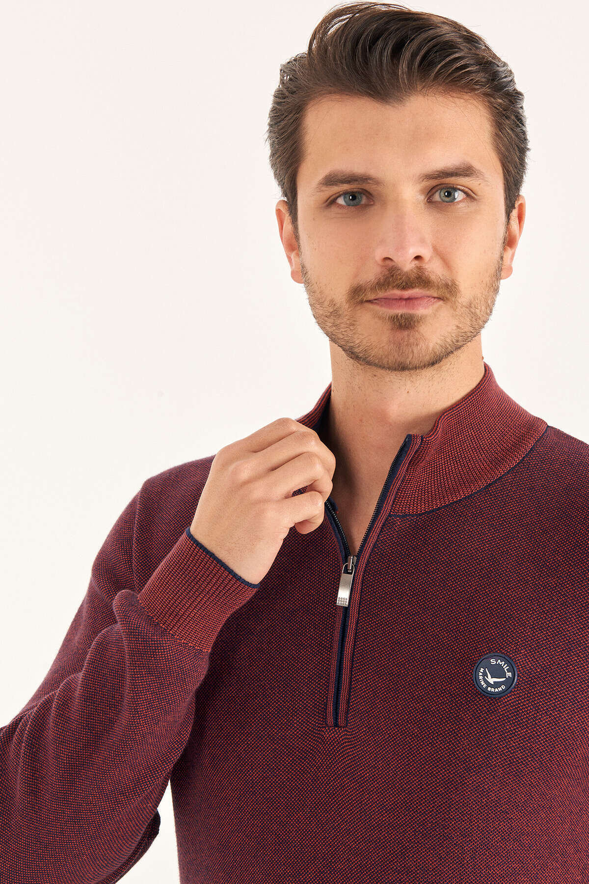 Kiremit %100 Pamuk Kısa Fermuarlı Kazak - 3