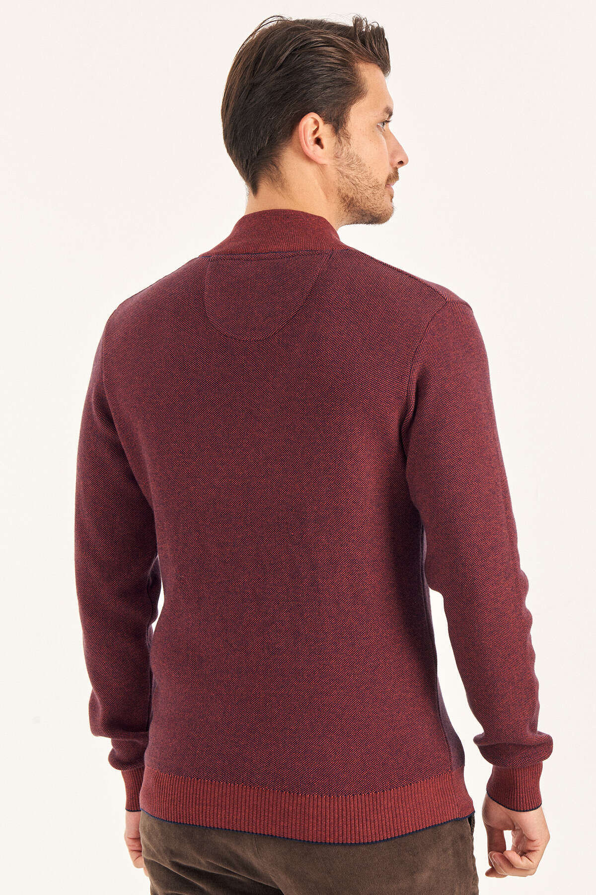 Kiremit %100 Pamuk Kısa Fermuarlı Kazak - 5