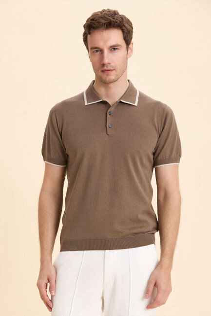 Bej %100 Pamuk Polo Tişört - 2