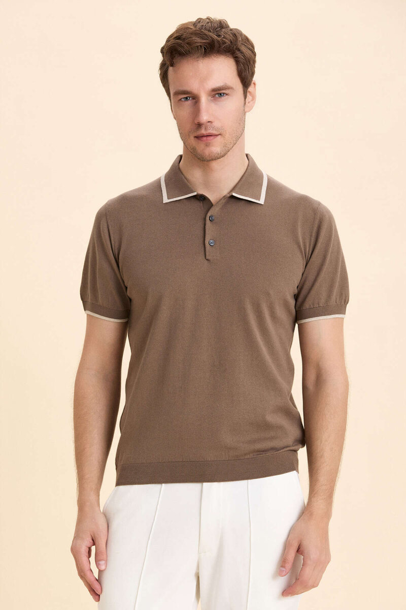 Bej %100 Pamuk Polo Tişört (1)