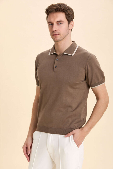 Bej %100 Pamuk Polo Tişört - 4