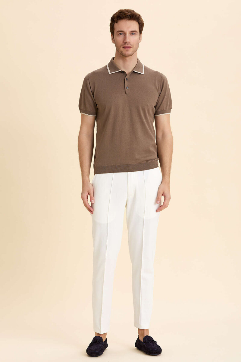 Bej %100 Pamuk Polo Tişört - 5