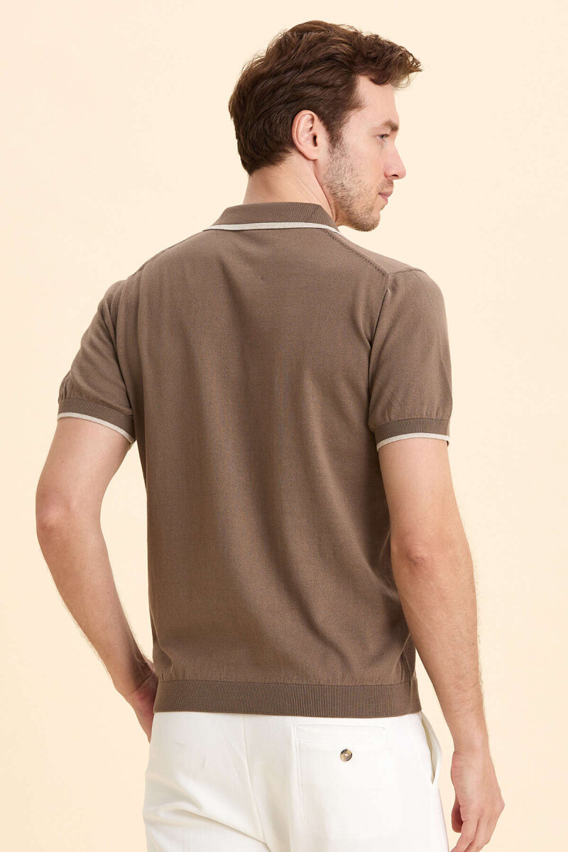 Bej %100 Pamuk Polo Tişört - 6
