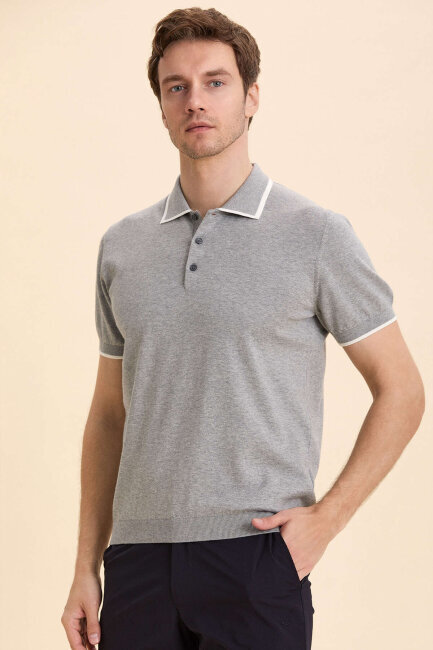 Gri Melanj %100 Pamuk Polo Tişört 