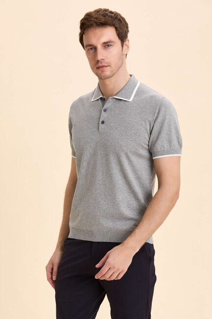 Gri Melanj %100 Pamuk Polo Tişört - 5