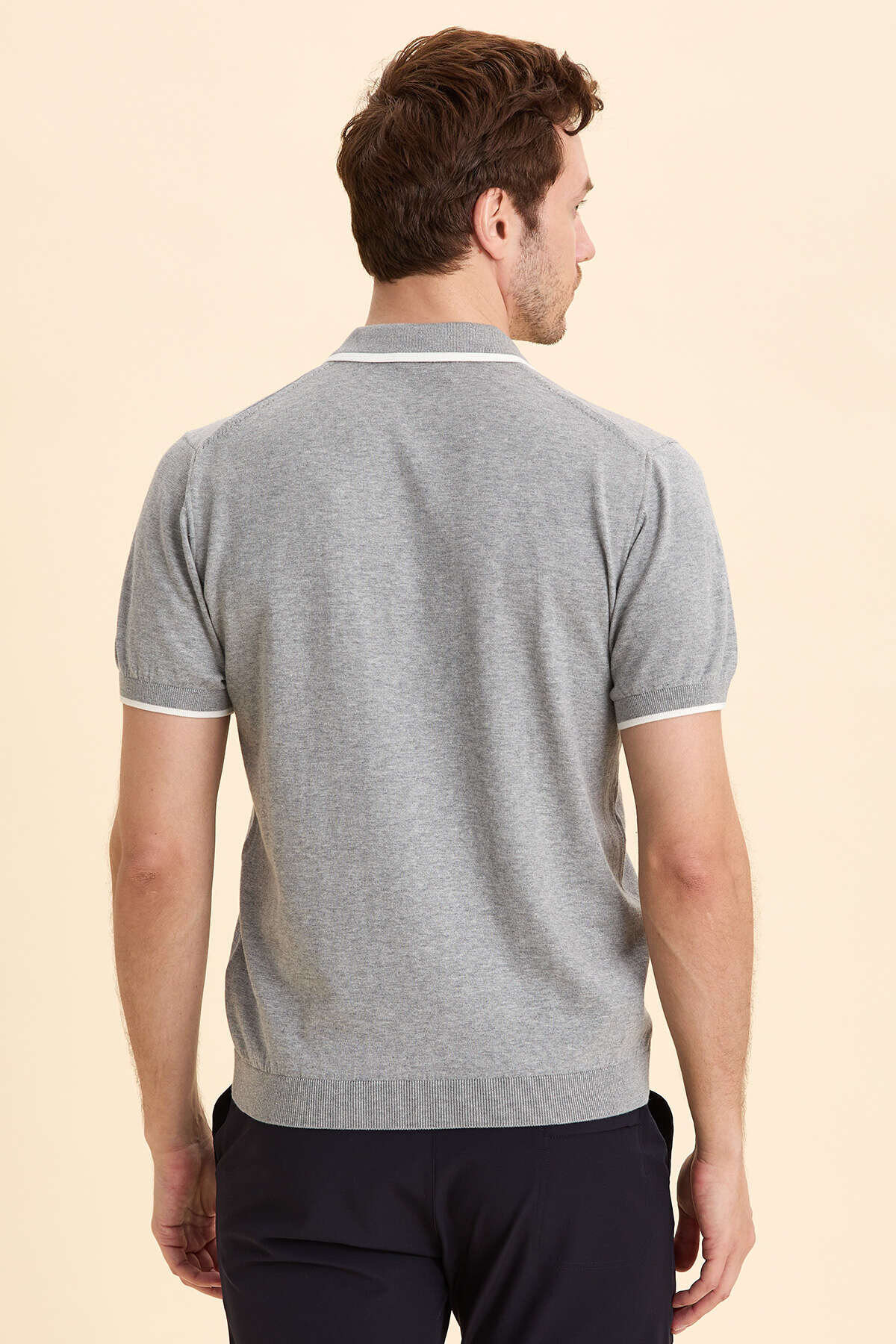 Gri Melanj %100 Pamuk Polo Tişört - 6